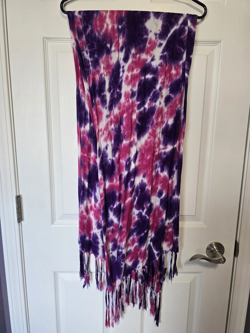 Tie-Dye Fringe Wrap Scarf in Purple and Pink